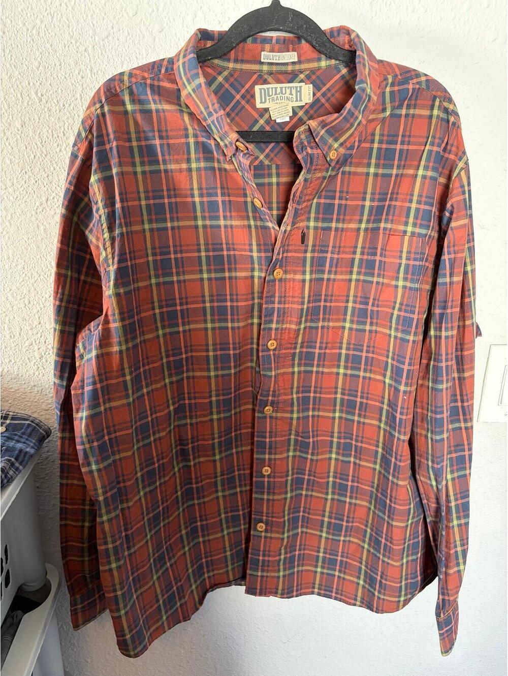 Men's Duluth Trading Untucked Slim Fit Plaid Button Long Sleeve size 2XL